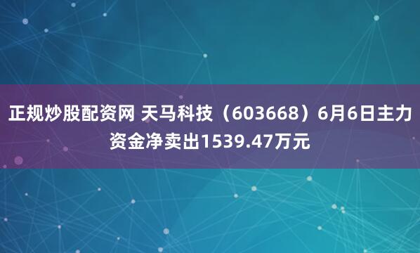 正规炒股配资网 天马科技（603668）6月6日主力资金净卖出1539.47万元